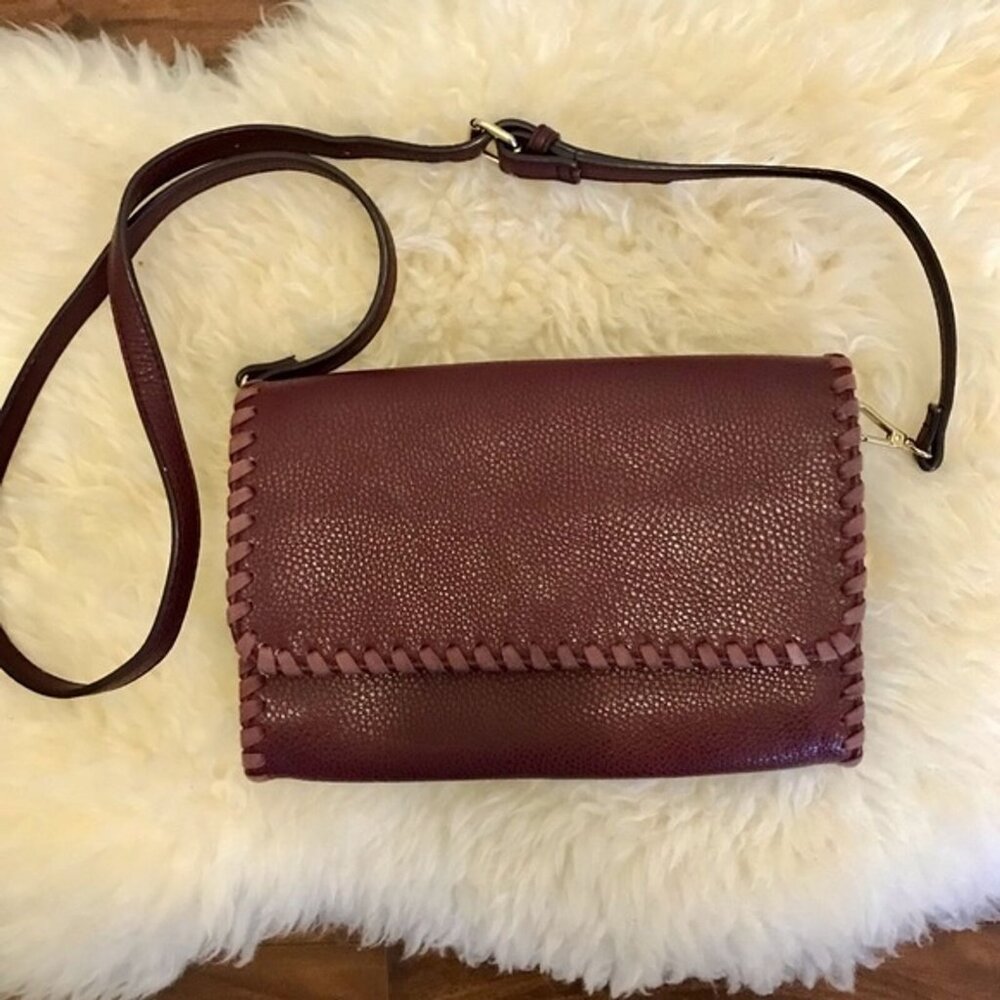 C‎ Brand Women's Maroon Red Pebbled Faux Leather Crossbody Mini Purse.